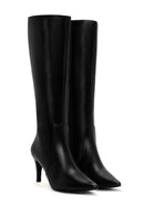 Women's Black Zippered Thin Heeled Leather Boots | Derimod