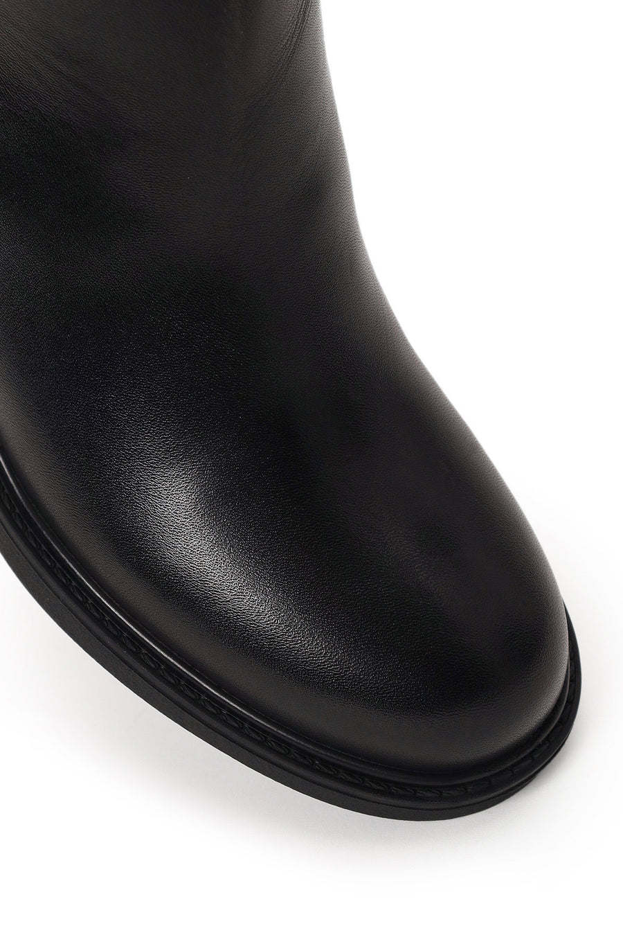 Woman Black Zip Closure Chunky-heeled Leather Boots