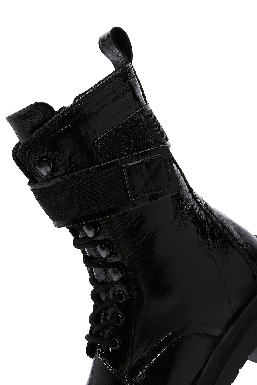 Women's Black Patent Leather Thick Soled Boots