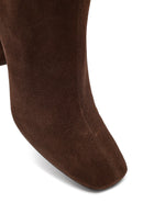 Woman Brown Zip Closure Chunky Heeled Suede Boots | Derimod