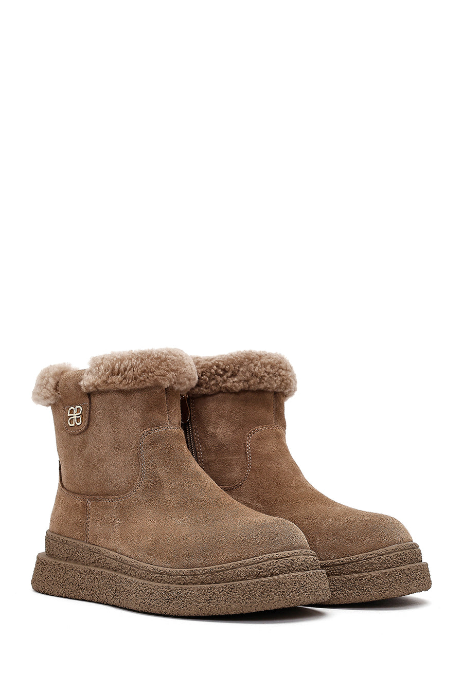 Woman Mink Zip Closure Thick-Soled Suede Teddy Boots