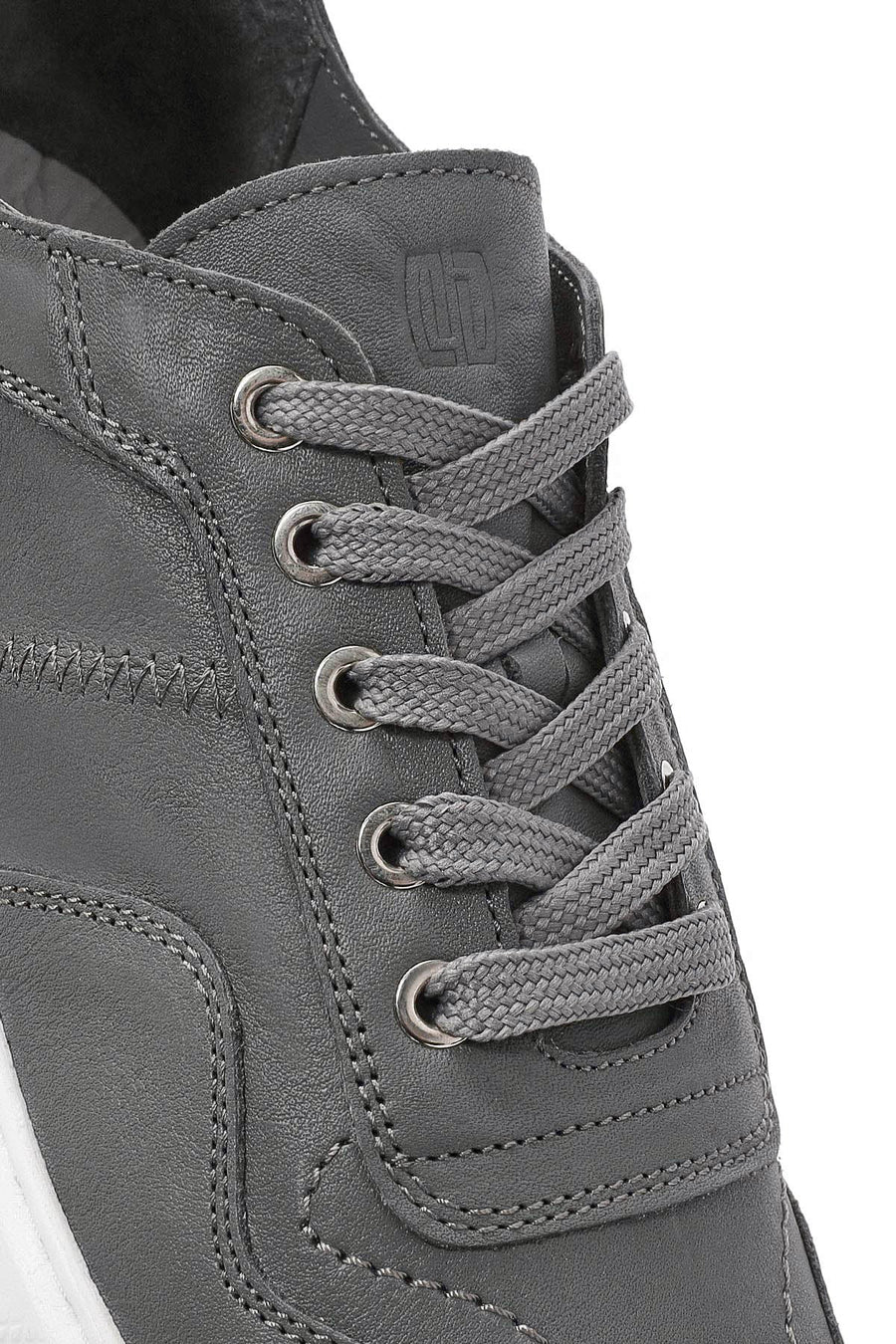 Men's Grey Lace-Up Leather Sneakers