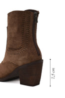 Woman Tan Zip Closure Chunky High-Heel Suede Boots | Derimod