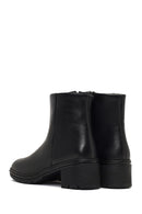 Woman Black Zip Closure Short Thick-Heeled Leather Boots | Derimod
