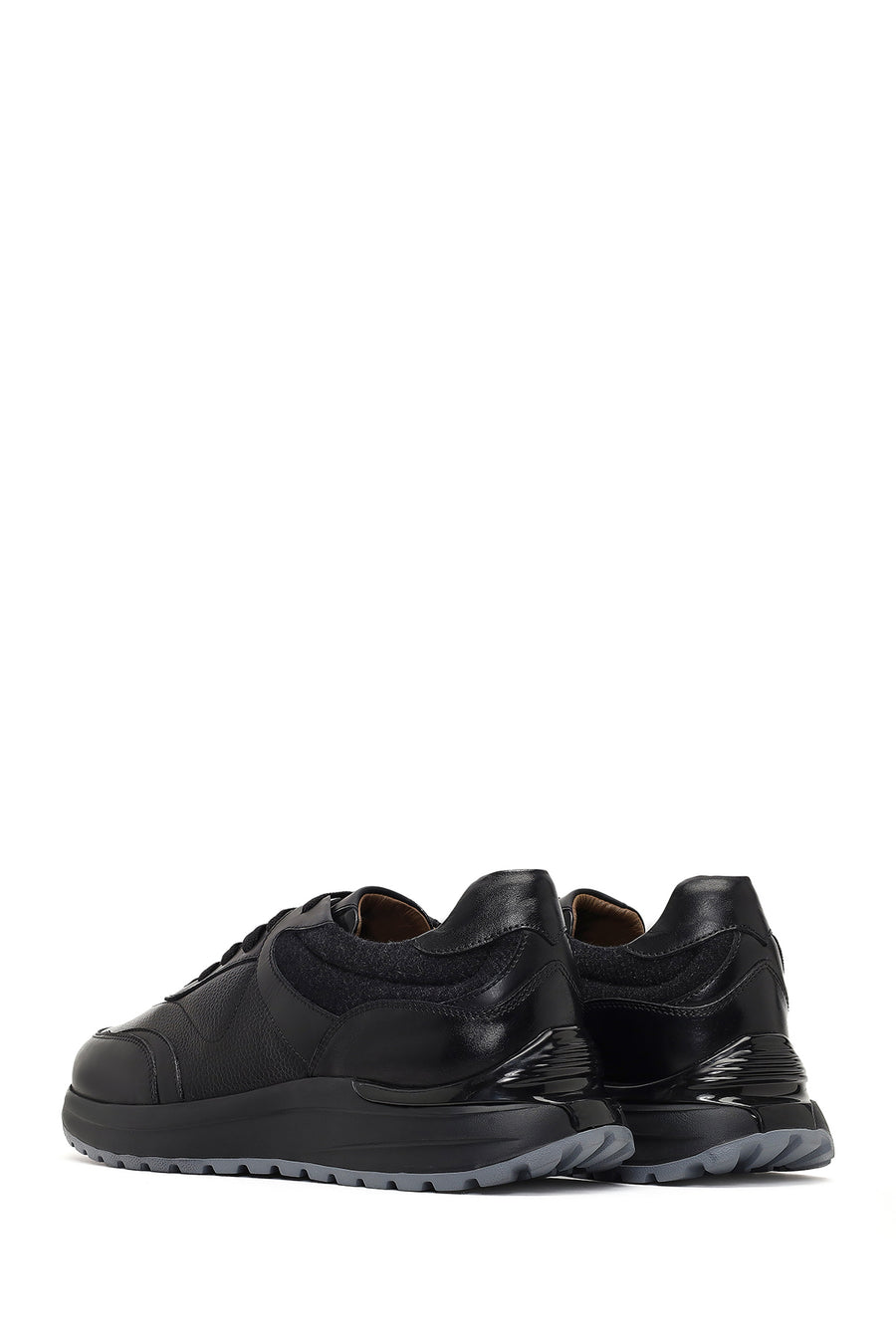 Men's Black Lace-Up Thick-Soled Leather Sneaker