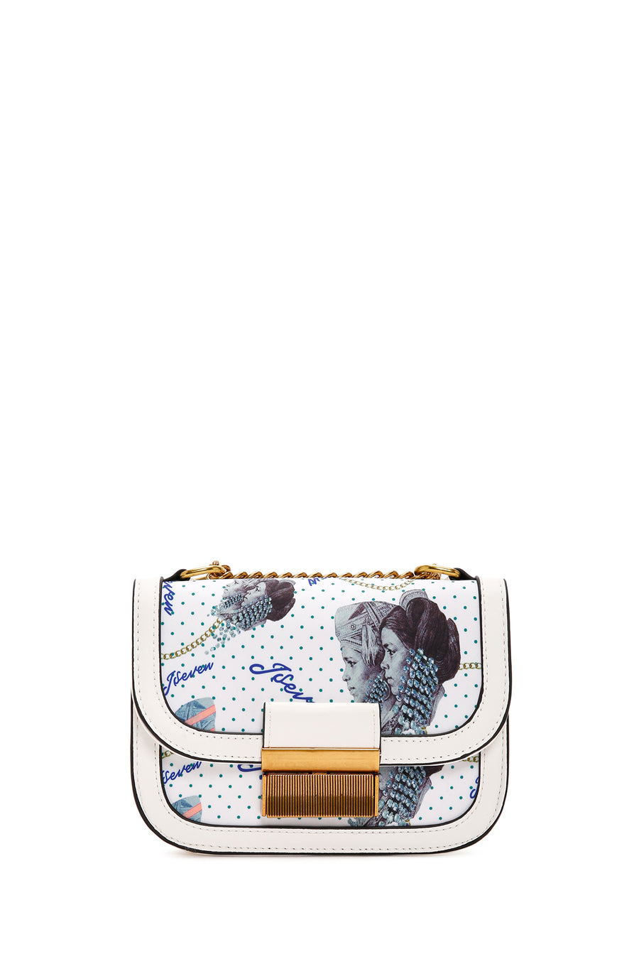 Women's White Long Strap Printed Crossbody Bag