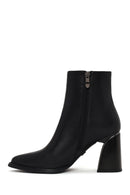 Woman Black Chunky Heeled Zip Closure Leather Boots | Derimod