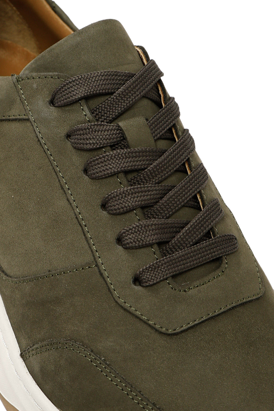 Erkek Haki Bağcıklı Nubuk Deri Sneaker