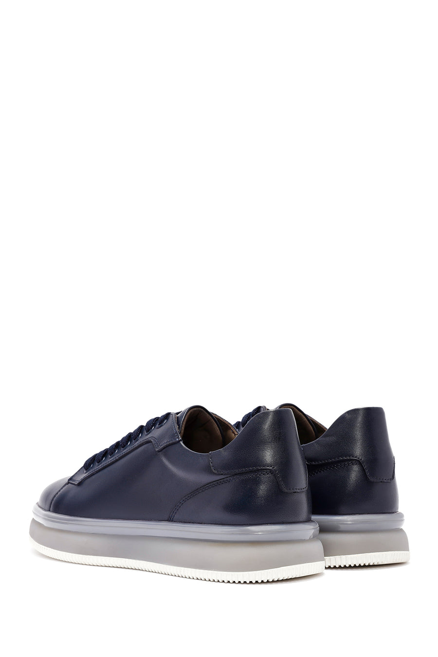 Erkek Lacivert Bağcıklı Deri Sneaker