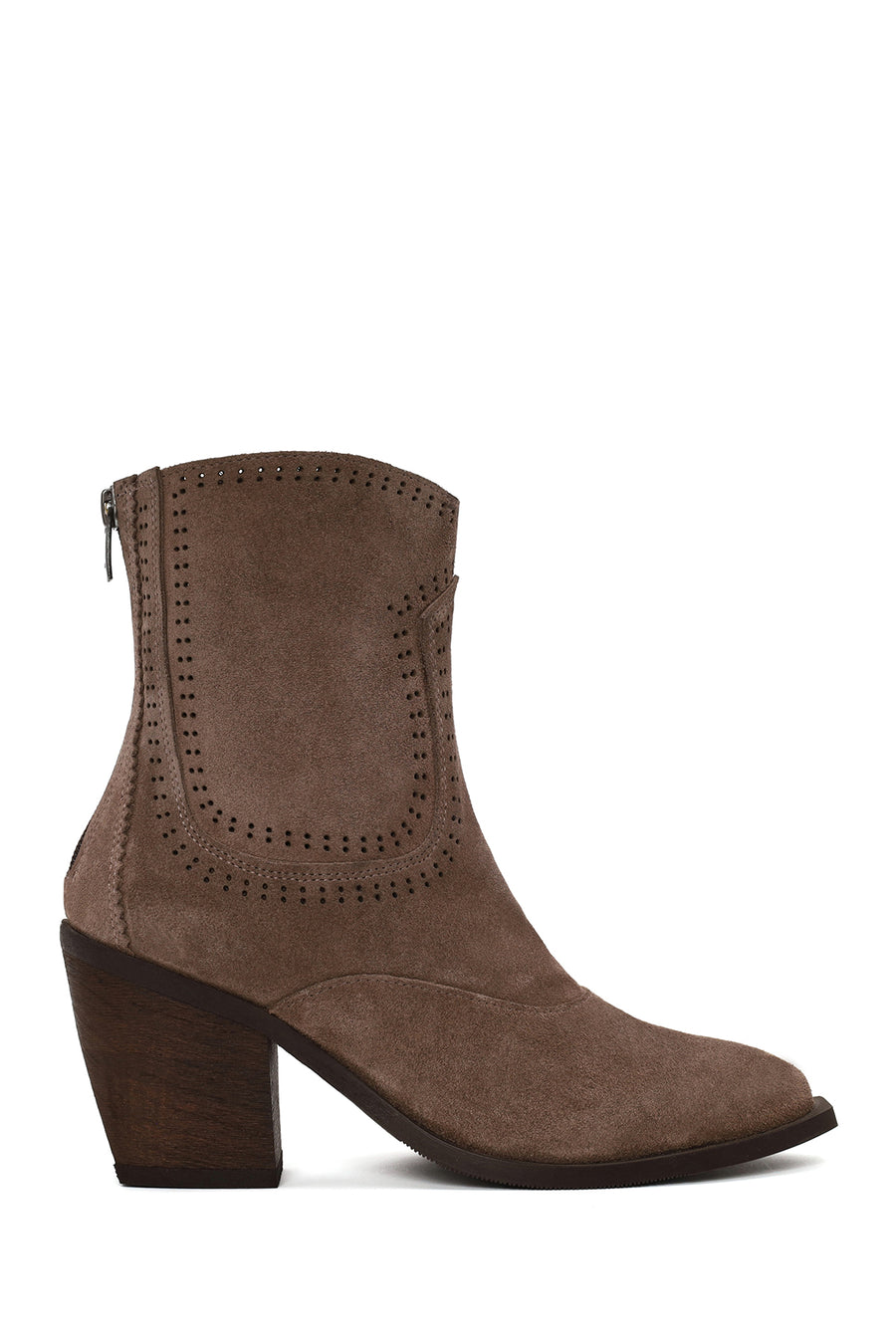 Woman Mink Zip Closure Thick-Heeled Suede Boots WF190065DS | Derimod