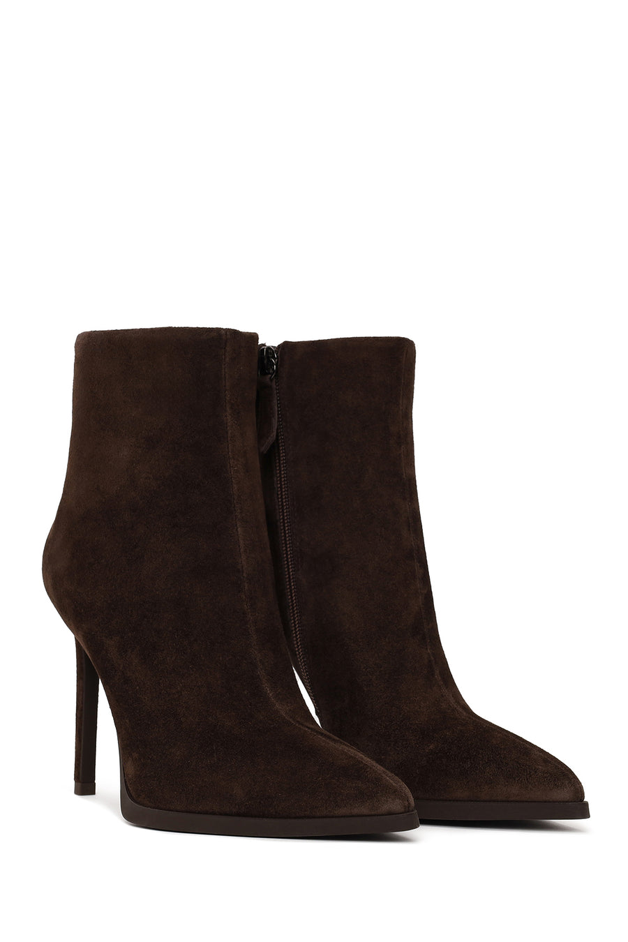 Woman Brown Zip Closure High Thin Heeled Suede Boots