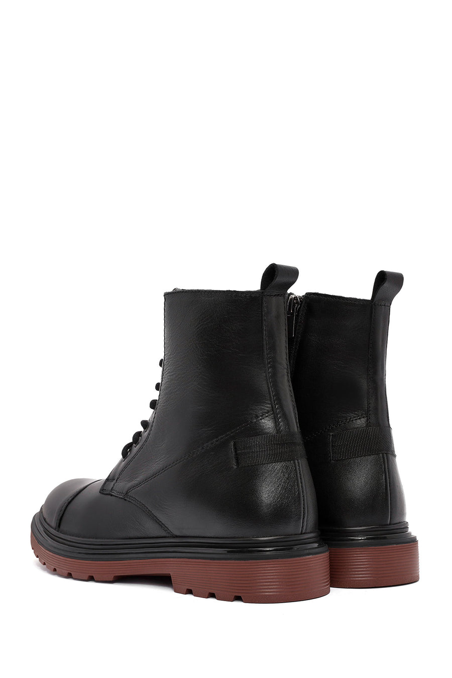 Men's Black Zippered Lace-Up Leather Combat Boots