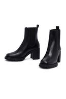 Woman Black Chunky Heels Leather Boat | Derimod