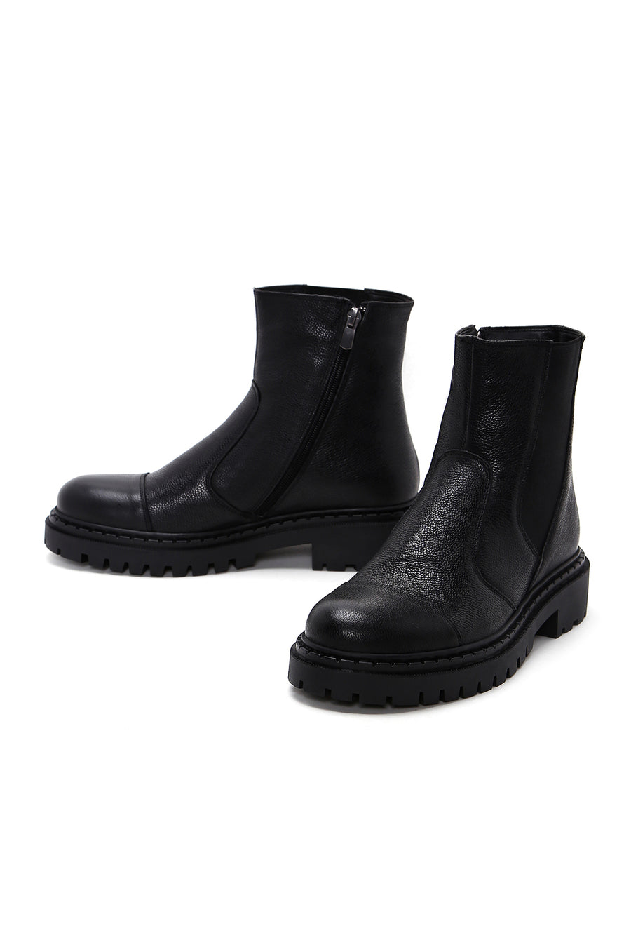 Men's Black Zippered Leather Casual Boots