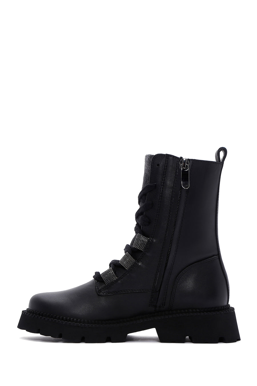 Women's Black Leather Zippered Boots