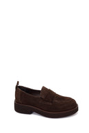 Woman Dark Mink Suede Masculine Loafer | Derimod