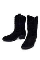 Woman Black Short Chunky-Heel Suede Cowboy Boots | Derimod