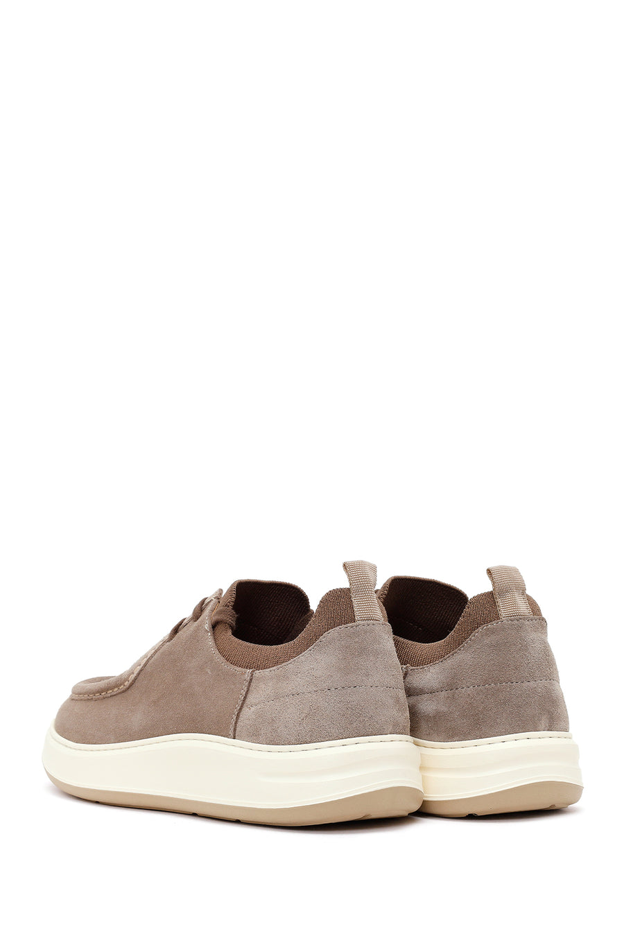 Male Beige Lace-Up Thick-Soled Suede Leather Casual Shoes