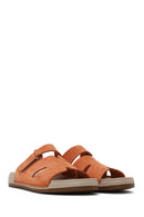 Woman Orange Strapped Nubuck Leather Slipper | Derimod