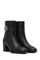 Women's Black Zippered Thick Heeled Leather Boot | Derimod