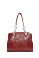 Women's Claret Red Long Strap Crocodile Patterned Classic Shoulder Bag | Derimod