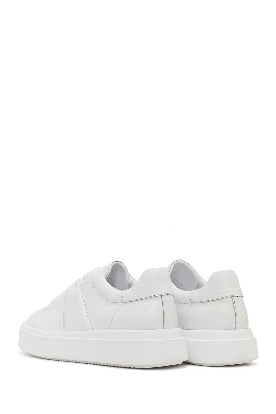 Erkek Beyaz Bağcıklı Kalın Tabanlı Deri Sneaker
