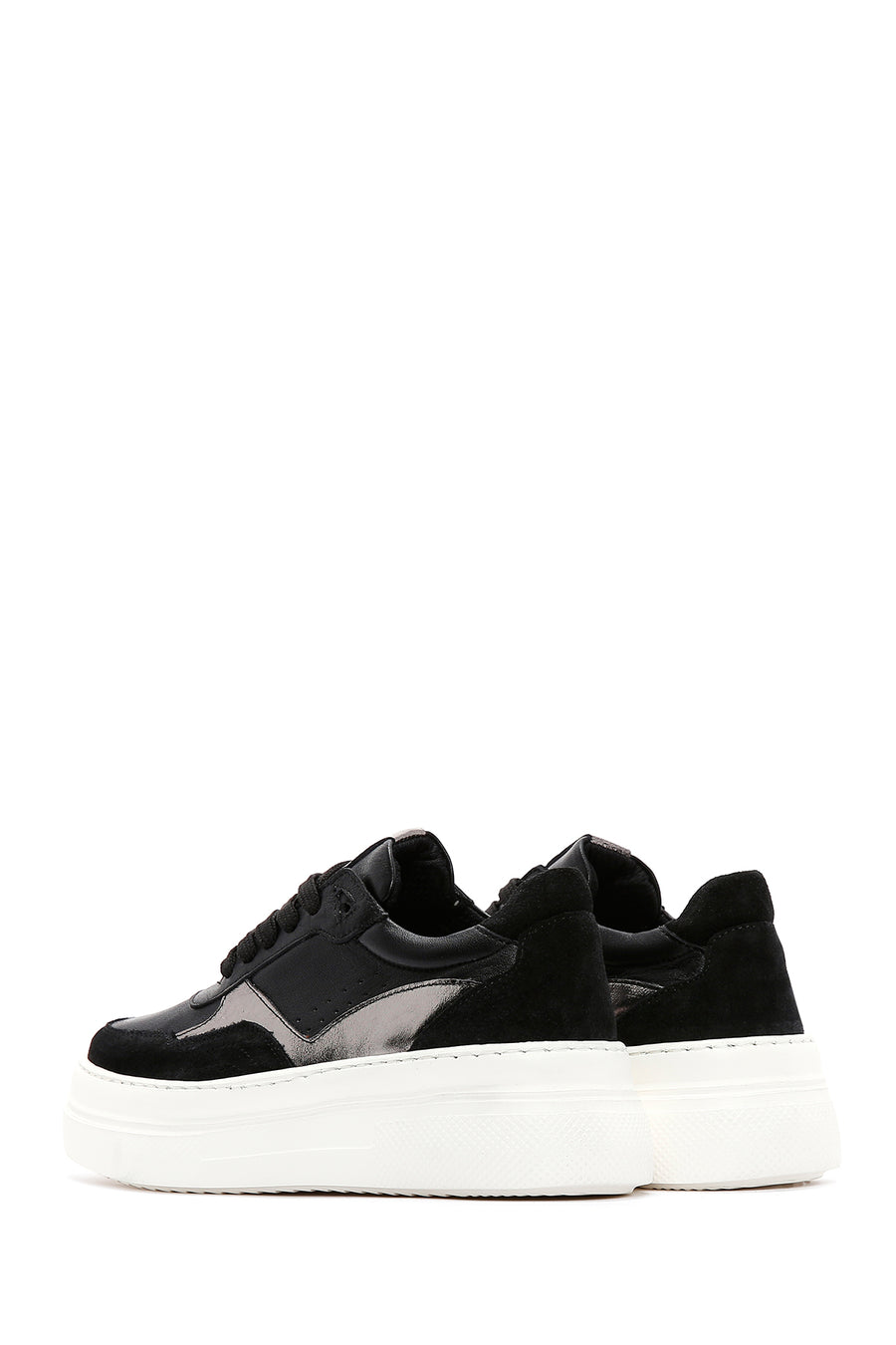 Kadın Siyah Deri Kalın Tabanlı Sneaker