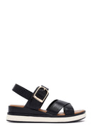 Women's Black Ankle Buckle Thick Soled Leather Sandals | Derimod