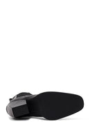 Women's Black Thick Heeled Leather Chelsea Boot | Derimod