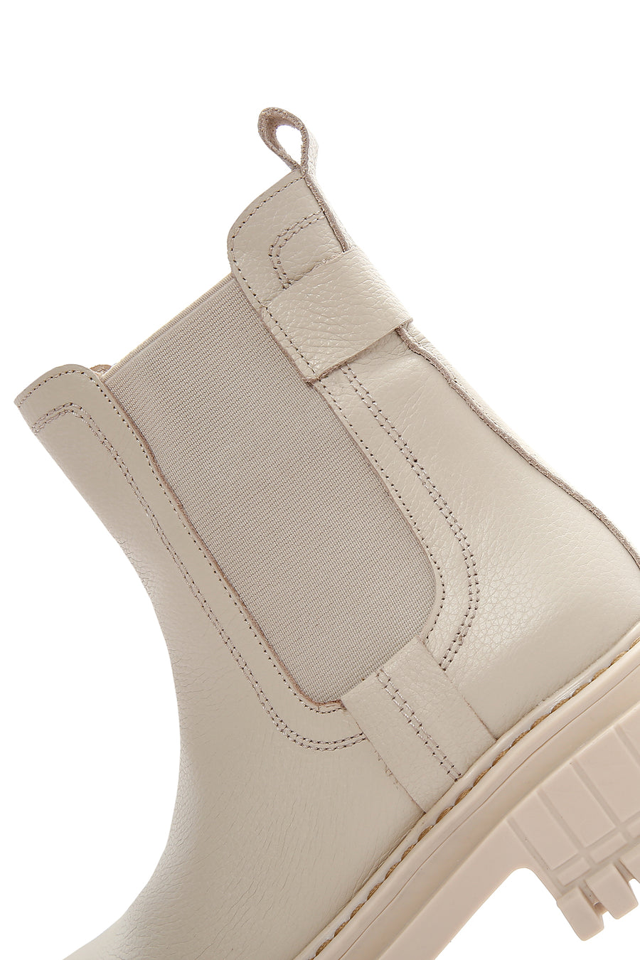 Women's Cream Chunky Heel Leather Chelsea Boots