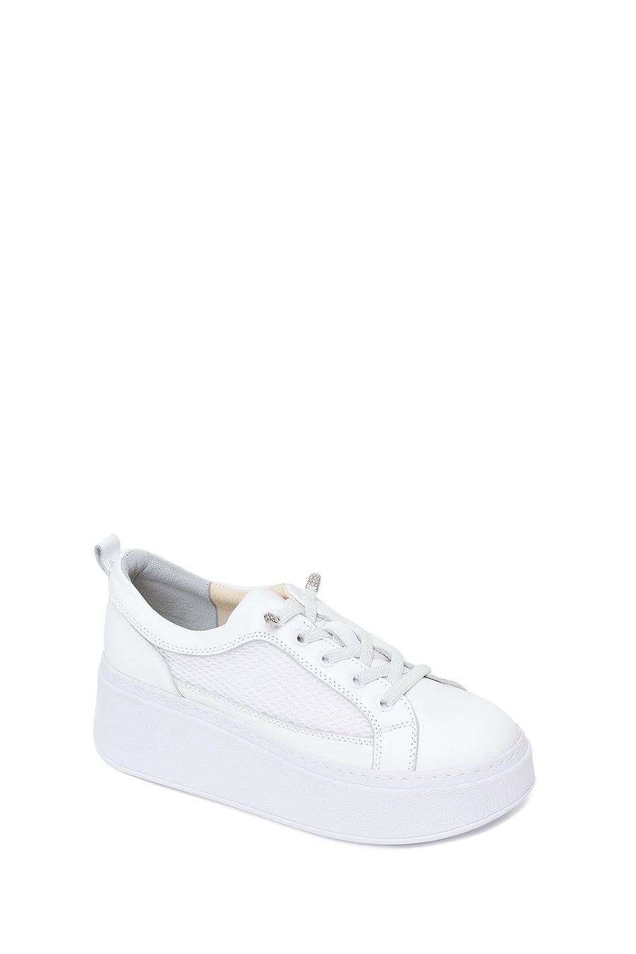 Kadın Beyaz Bağcıklı Kalın Tabanlı Deri Sneaker