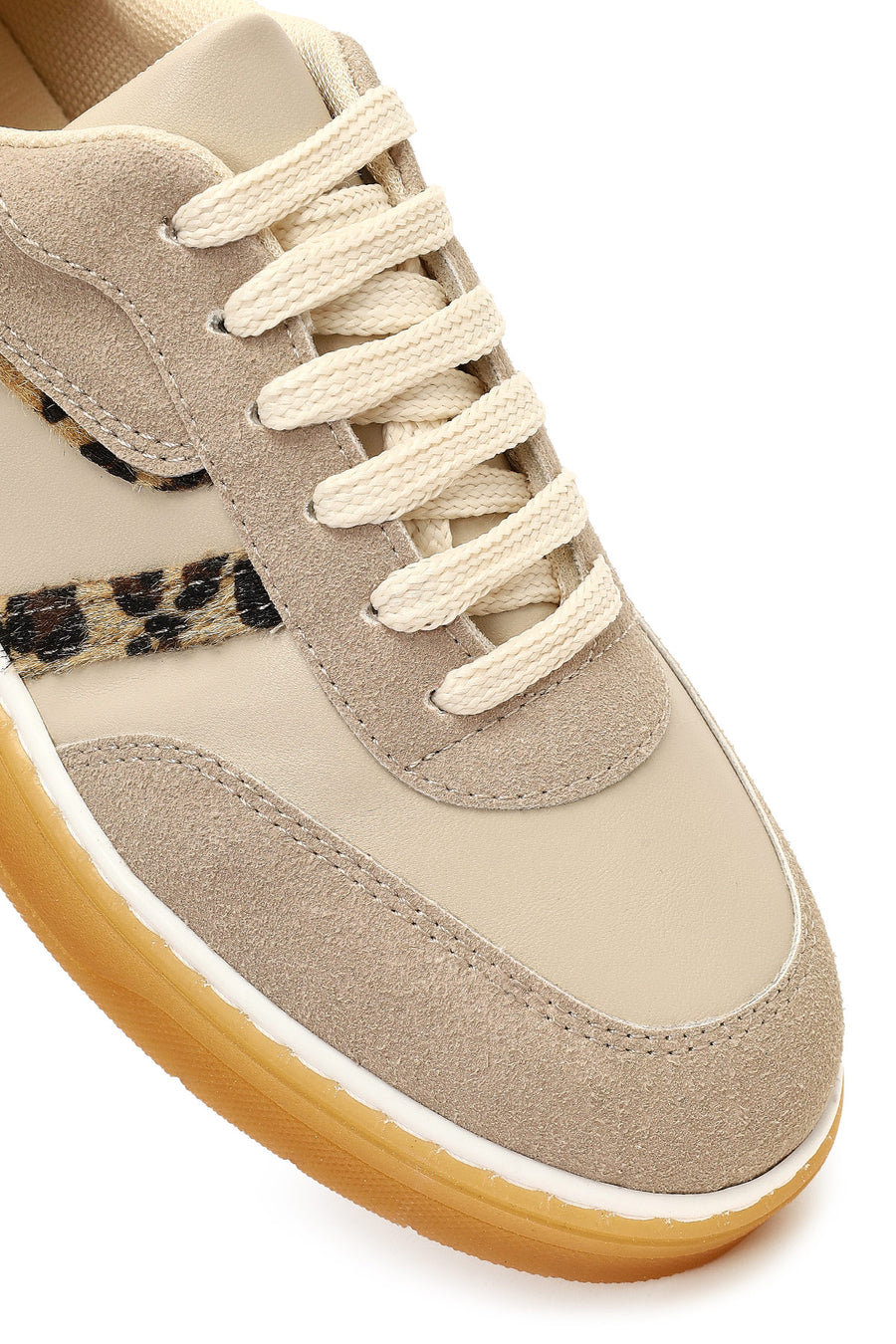 Women's Beige Lace-Up Thick-Soled Patterned Sport Shoe