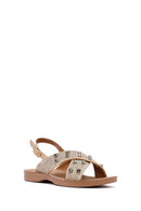 Women's Beige Stone Straw Sandals | Derimod