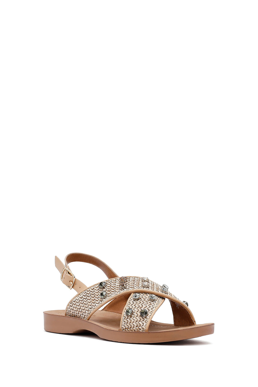 Women's Beige Stone Straw Sandals