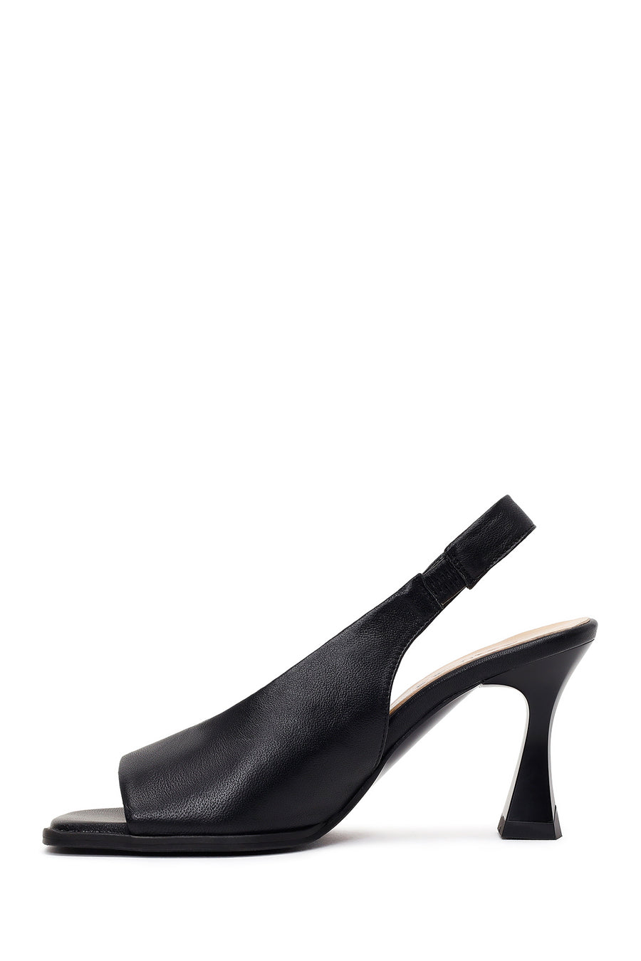 Woman Black Thick-Heeled Leather Sandal