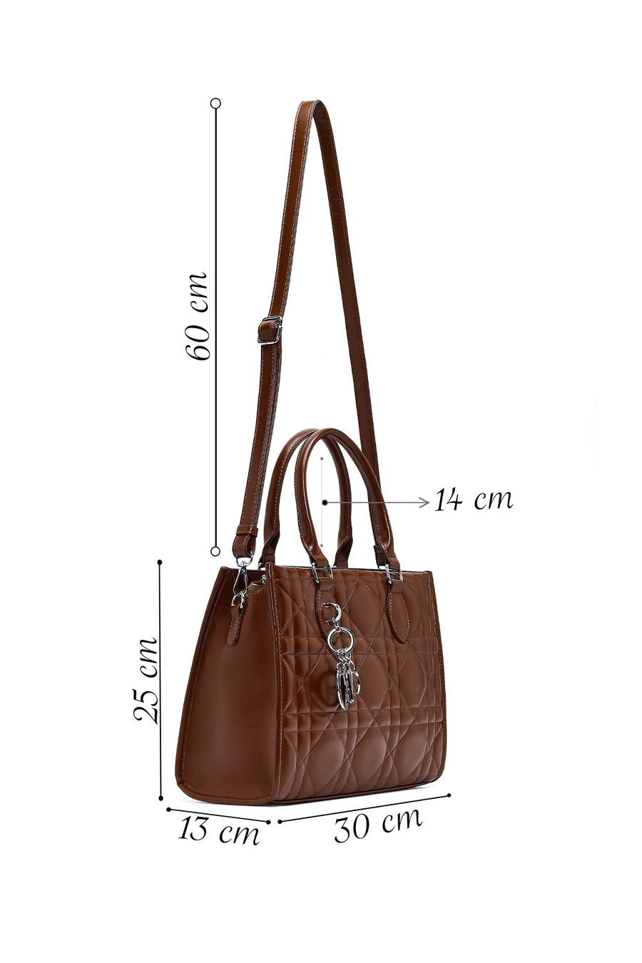 Woman Brown Long-Strap Quilted Classic Shoulder Bag