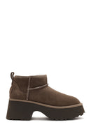 Women's Mink Thick Soled Suede Leather Teddy Boots | Derimod