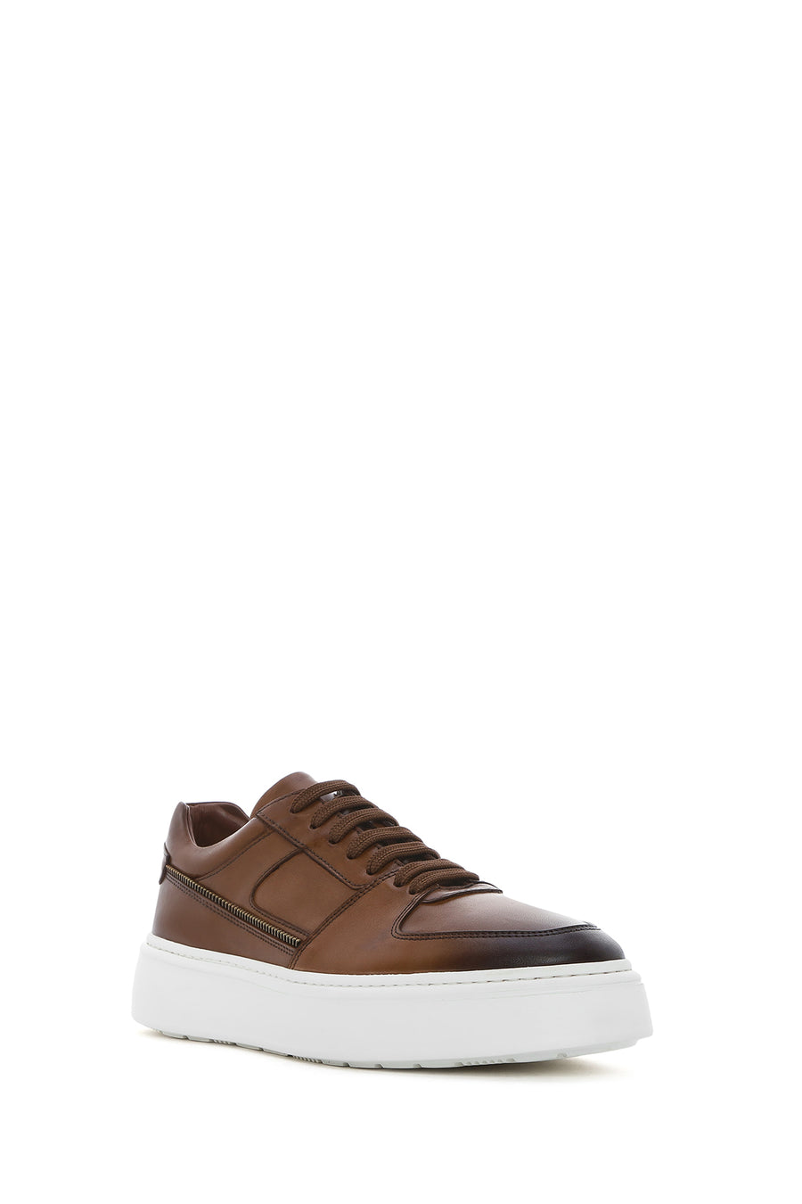 Men's Tan Lace-up Thick-Sole Leather Sneaker
