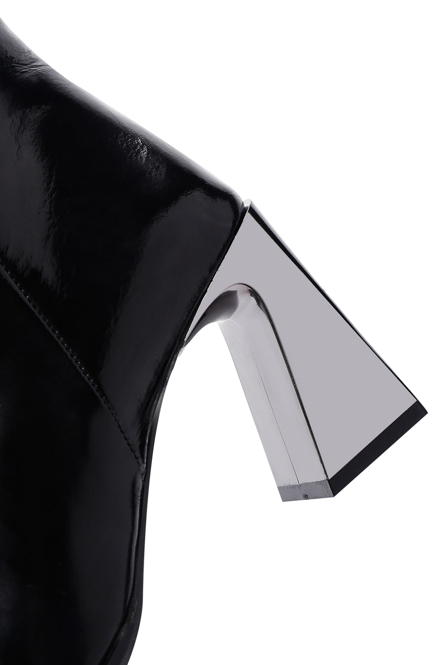 Women's Black Thick Heeled Zippered Patent Leather Boots
