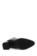 Woman Black Zip Closure Thick-Heeled Leather Boots | Derimod
