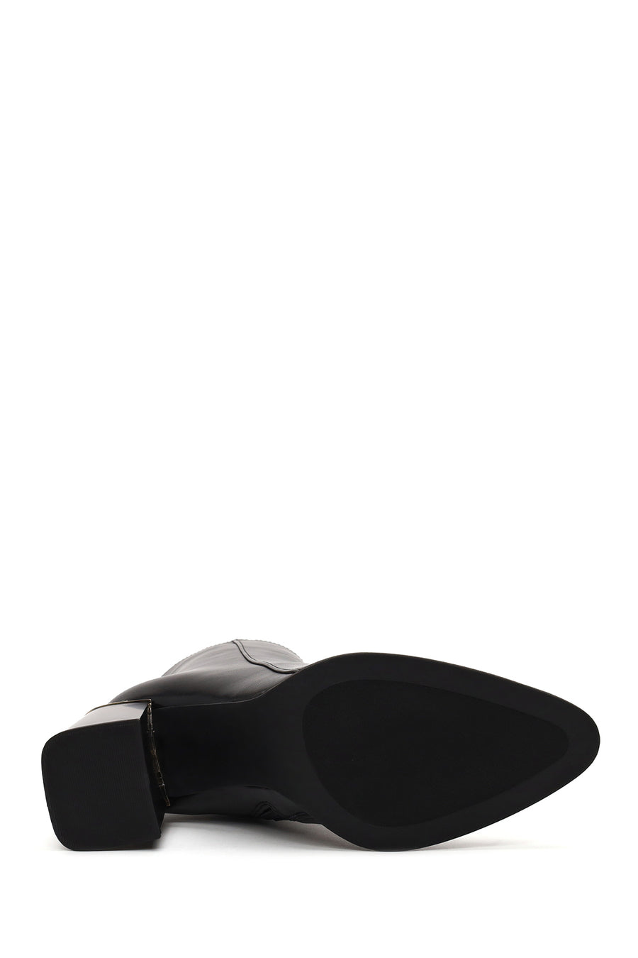 Woman Black Zip Closure Thick-Heeled Leather Boots