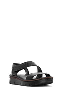 Women's Black Strappy Leather Comfort Sandals | Derimod