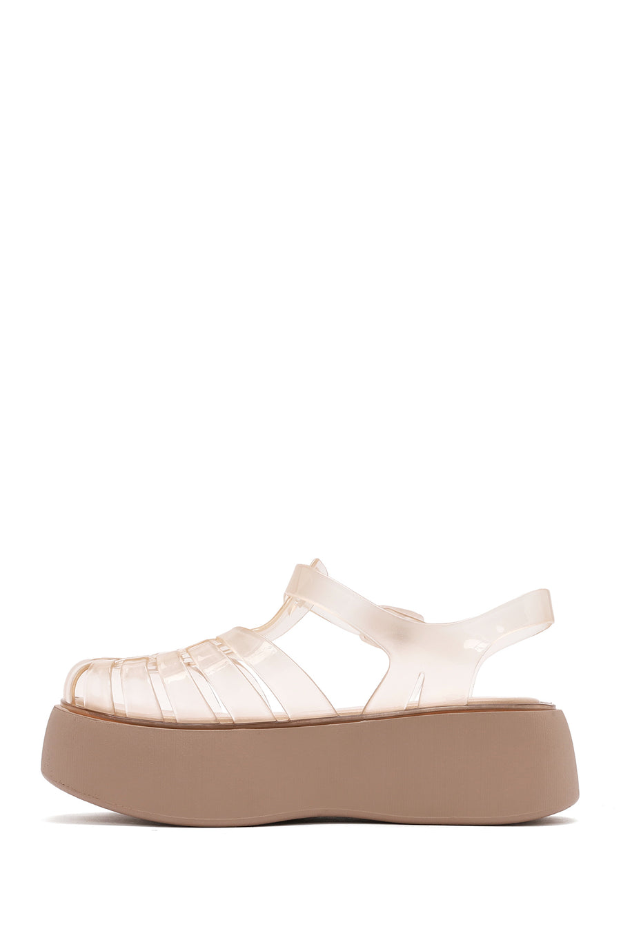 Women's Beige Ankle Buckle Thick Soled Jelly Sandals