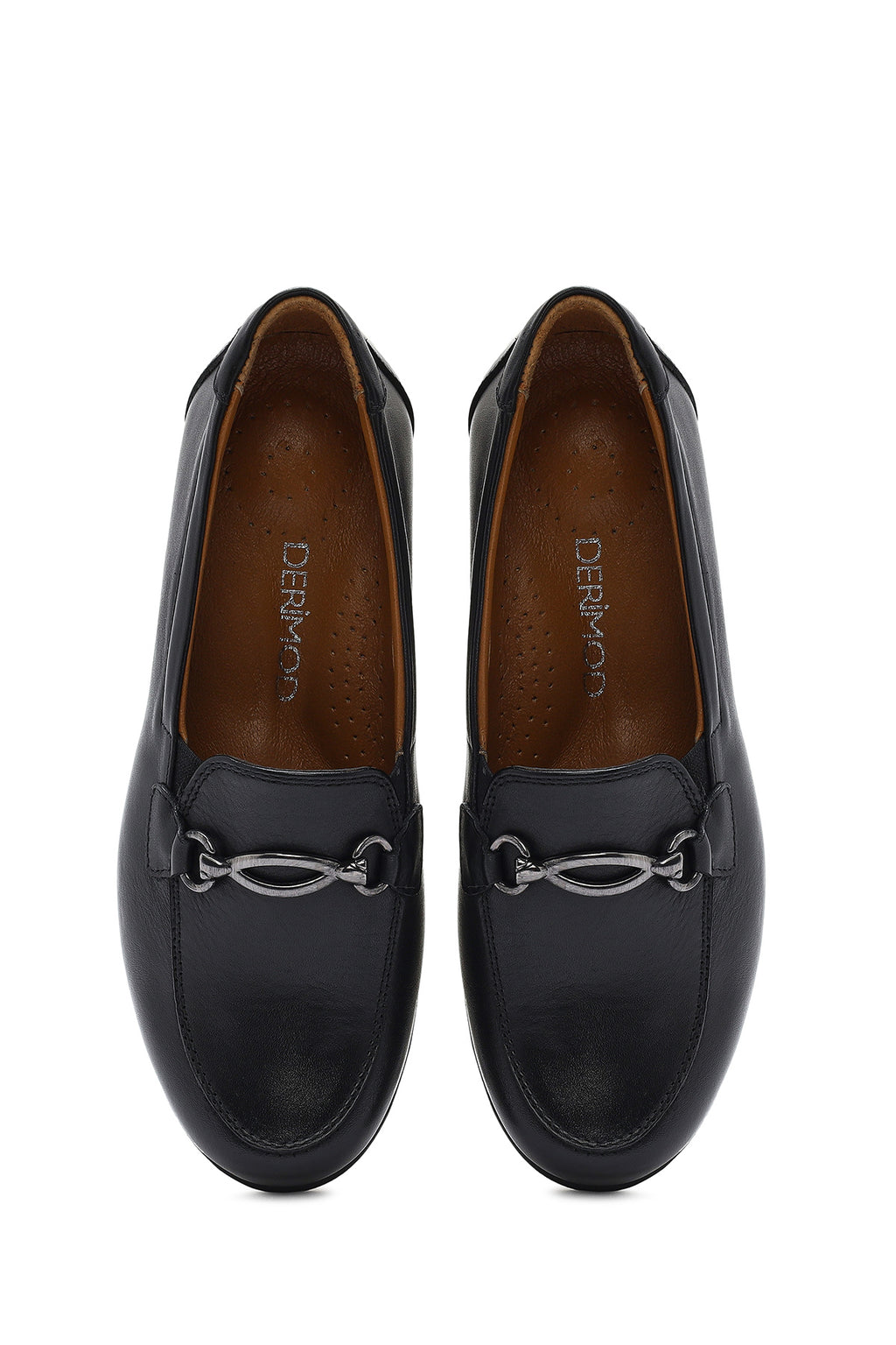Kadın Siyah Tokalı Dolgu Topuklu Deri Comfort Loafer