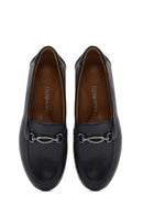 Women's Black Buckle Platform Leather Comfort Loafer | Derimod