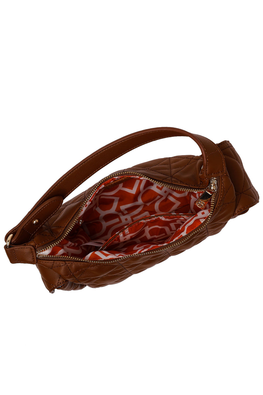 Woman Brown Long-Strap Quilted Shoulder Bag