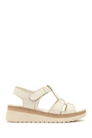 Women's Cream Thick-Soled Leather Comfort Sandals | Derimod