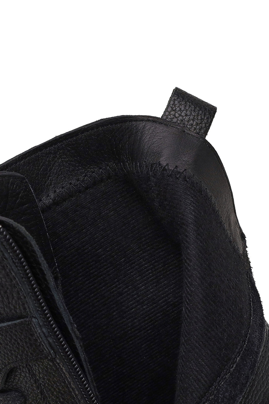 Woman Black Zip Closure Thick-heeled Leather Combat Boots