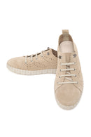 Woman Beige Lace-up Suede Comfort Shoes | Derimod