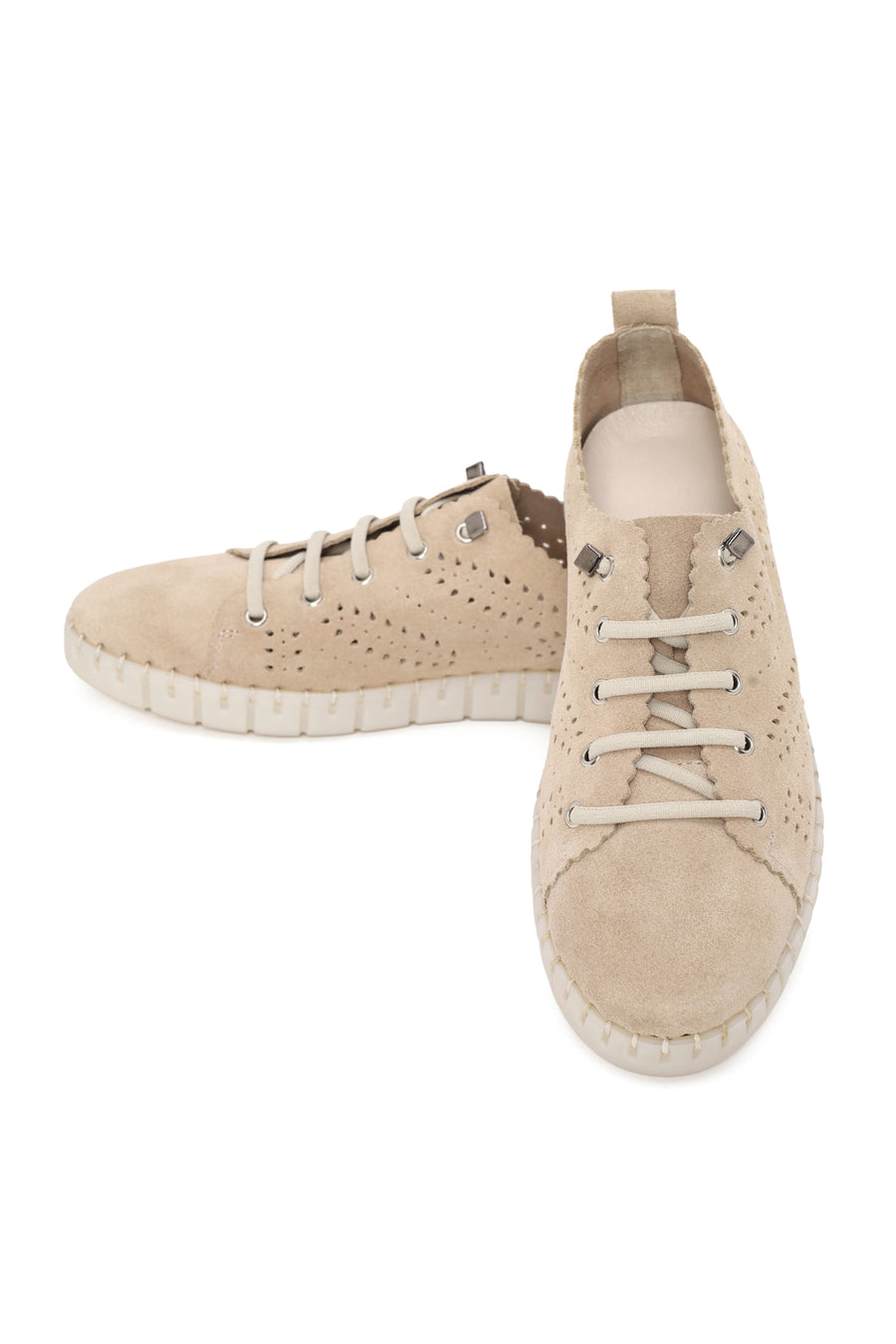 Woman Beige Lace-up Suede Comfort Shoes